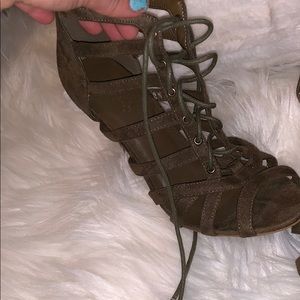 lace up dark olive green heels